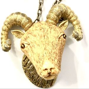 RAZZA Vintage Resin Rams Head Pendant Necklace